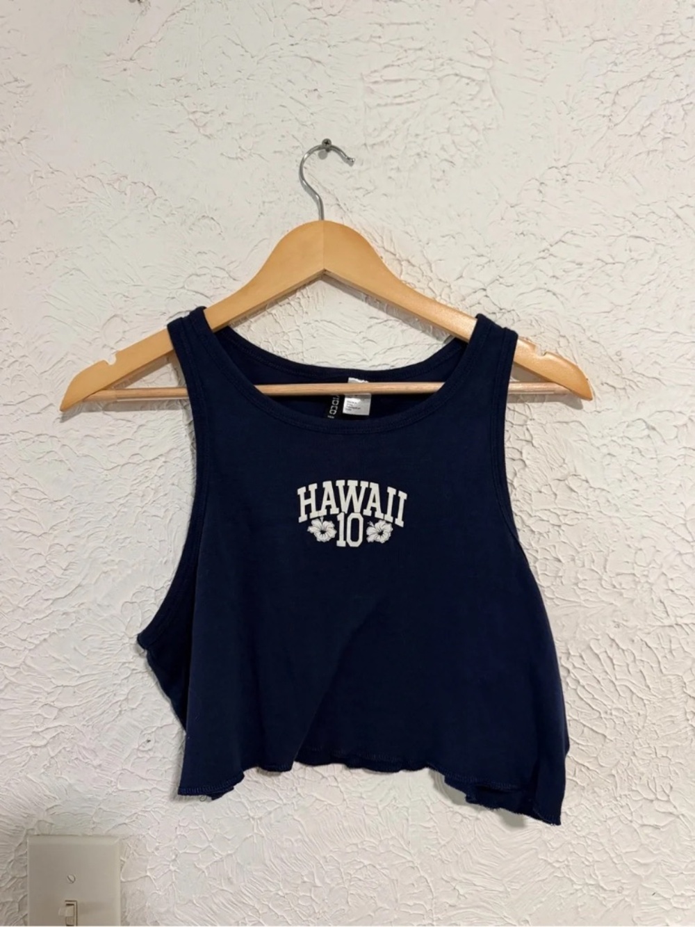 H&M Divided Hawaii Graphic Cropped Tank Top Medium Navy Blue Cotton